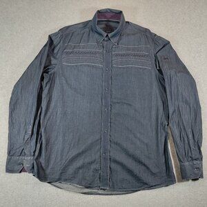 Harmont & Blaine Shirt Men XXL Blue Embroidered Cotton Button Down Made in Italy